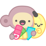 Illustration d'un singe et une banane choisissant une couleur sur une palette de couleurs