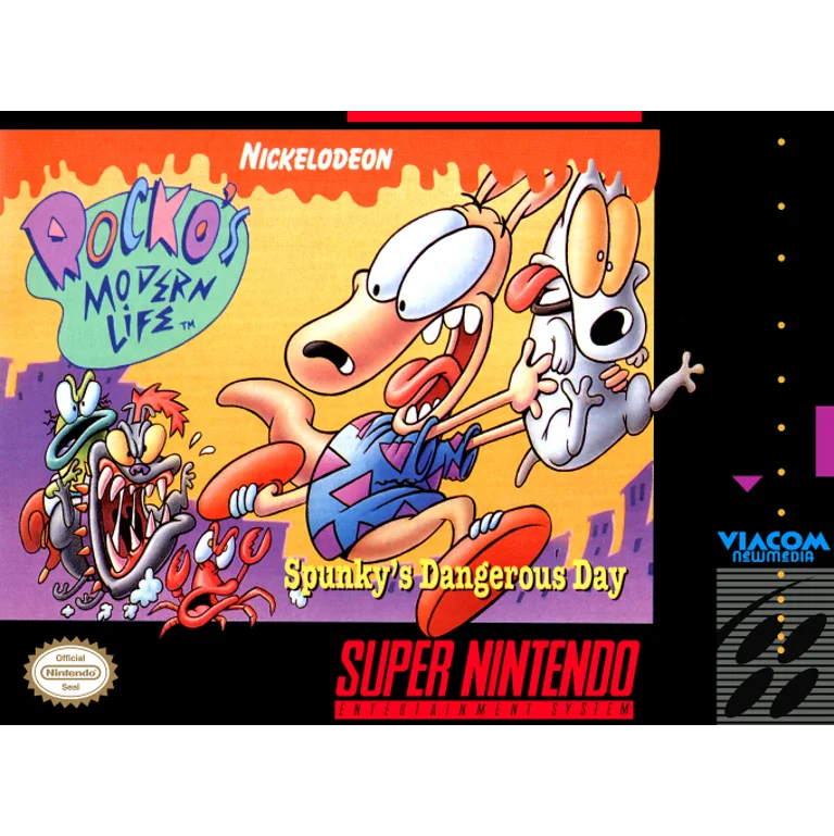 Jaquette de Rockos Modern Life Spunkys Dangerous Day 1 sur Snes