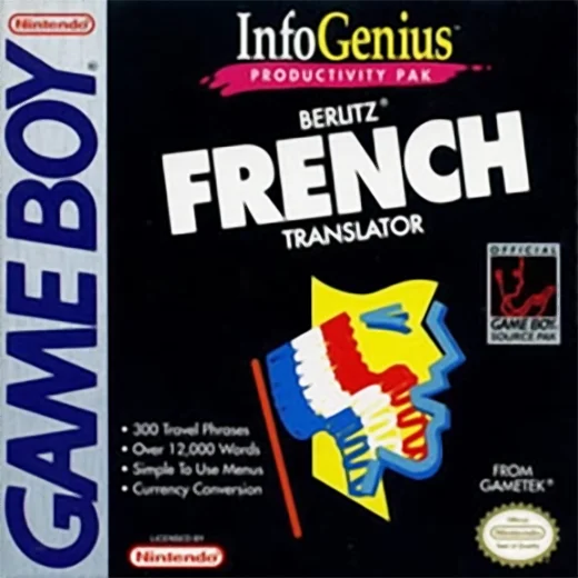 Jaquette de ZZZnotgameInfoGenius Productivity Pak Berlitz French Trans sur Game Boy